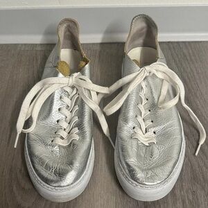 Sam Edelman Silver Sneakers with White Laces